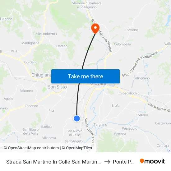 San Martino In Colle-San Martino In Campo Road to Pattoli Bridge map