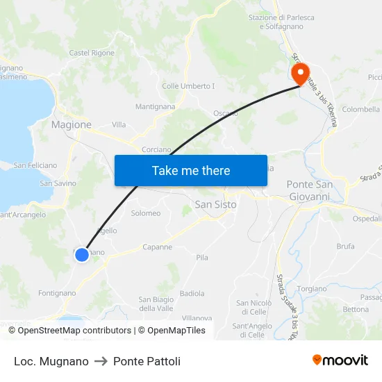 Loc. Mugnano to Ponte Pattoli map