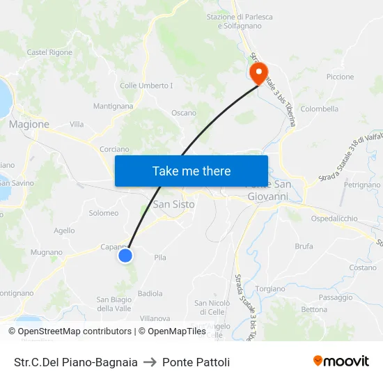 Str.C.Del Piano-Bagnaia to Ponte Pattoli map