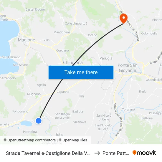 Tavernelle-Castiglione Della Valle Road to Pattoli Bridge map
