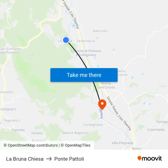 La Bruna Chiesa to Ponte Pattoli map