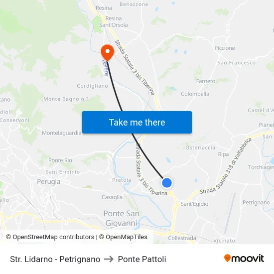 Lidarno Road - Petrignano to Pattoli Bridge map