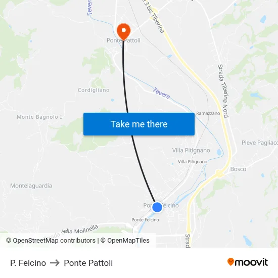 Ponte Felcino to Pattoli Bridge map