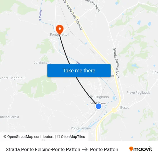 Ponte Felcino-Ponte Pattoli Road to Pattoli Bridge map