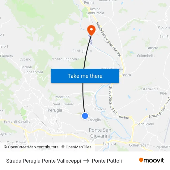 Strada Perugia-Ponte Valleceppi to Ponte Pattoli map