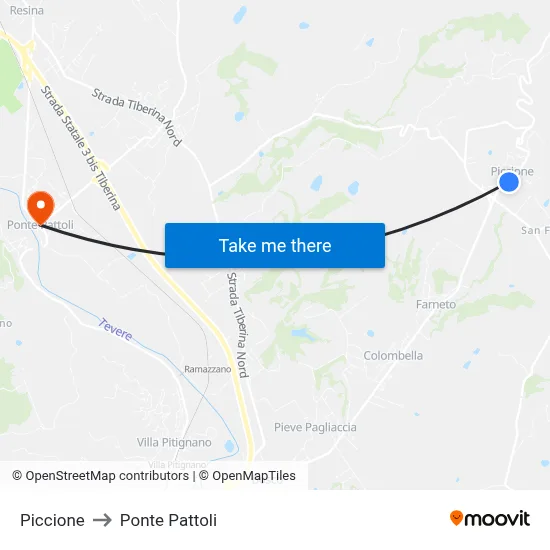 Piccione to Pattoli Bridge map