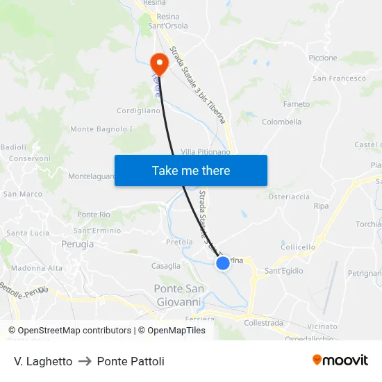 Via Laghetto to Pattoli Bridge map