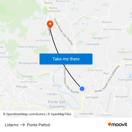 Lidarno to Ponte Pattoli map