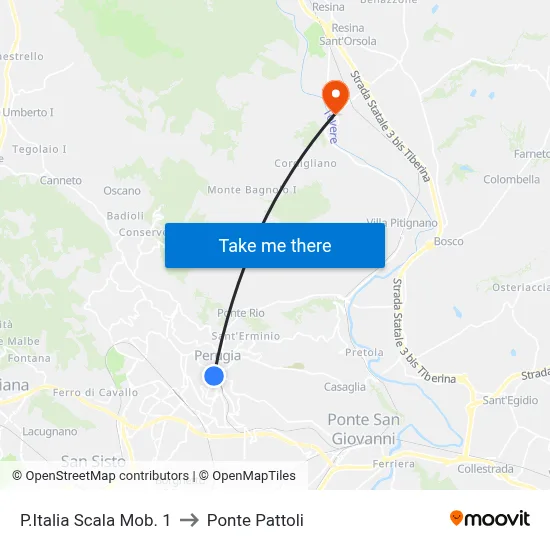 Piazza Italia Escalator 1 to Pattoli Bridge map