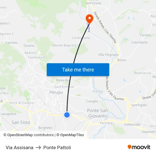 Via Assisana to Pattoli Bridge map