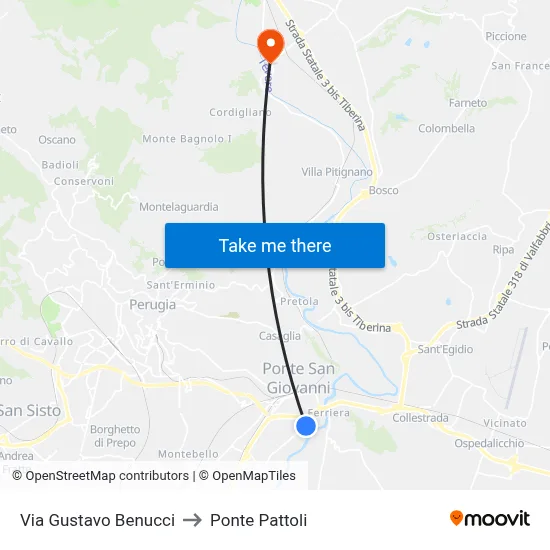 Via Gustavo Benucci to Pattoli Bridge map