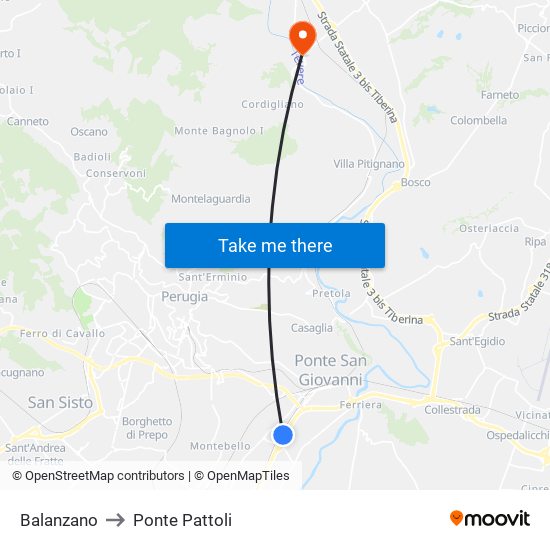 Balanzano to Ponte Pattoli map