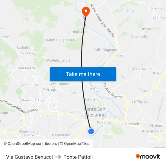 Via Gustavo Benucci to Pattoli Bridge map