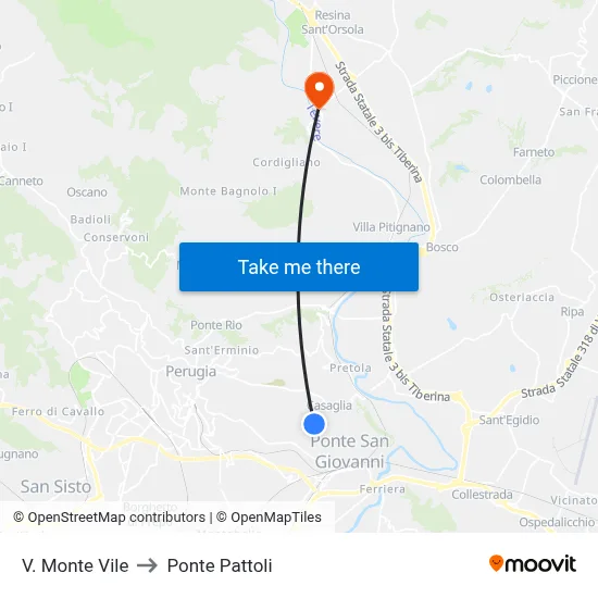Monte Vile Street to Pattoli Bridge map