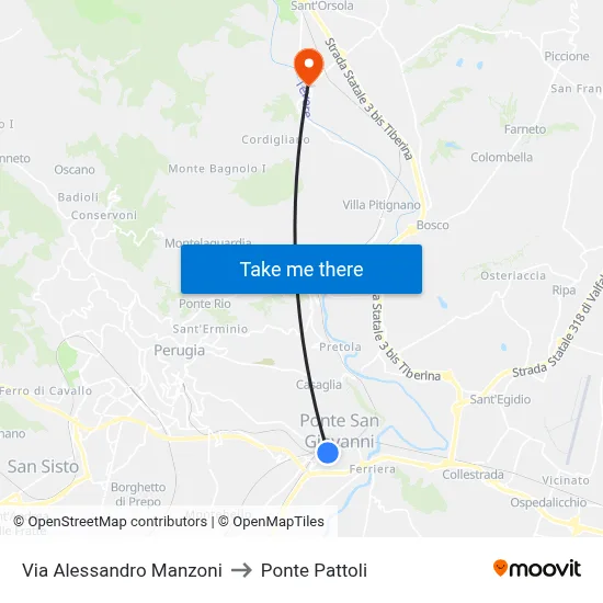 Alessandro Manzoni Street to Pattoli Bridge map