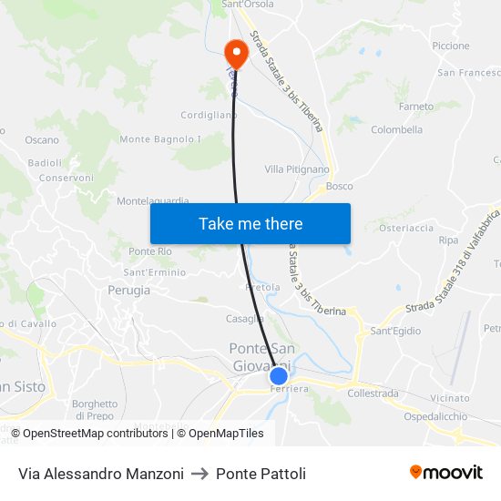 Via Alessandro Manzoni to Ponte Pattoli map