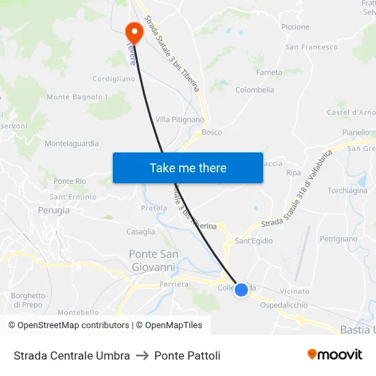 Central Umbrian Road to Pattoli Bridge map
