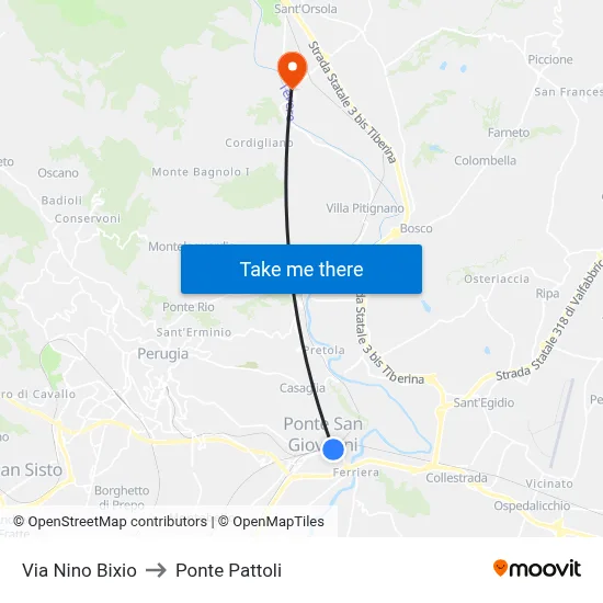 Nino Bixio Street to Pattoli Bridge map