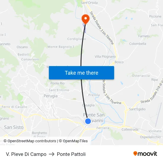 Pieve Di Campo Street to Pattoli Bridge map
