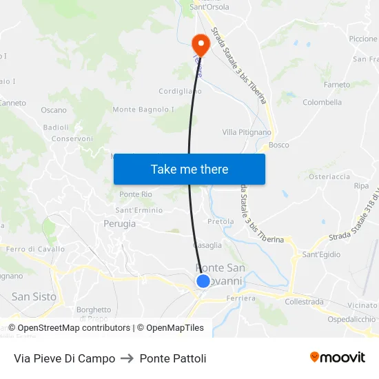Via Pieve Di Campo to Ponte Pattoli map