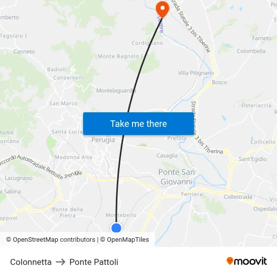 Colonnetta to Pattoli Bridge map