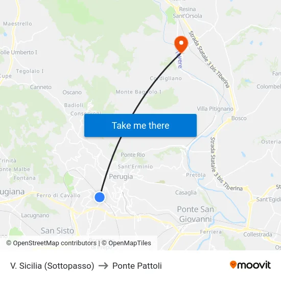 V. Sicilia (Sottopasso) to Ponte Pattoli map