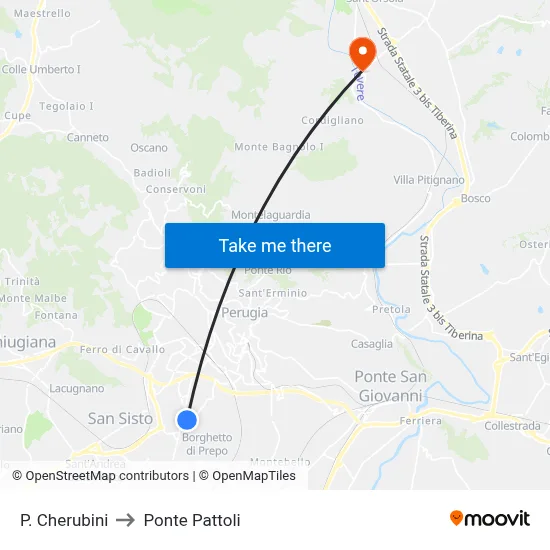P. Cherubini to Pattoli Bridge map