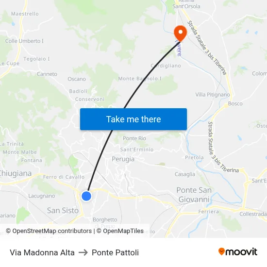 Madonna Alta Street to Pattoli Bridge map