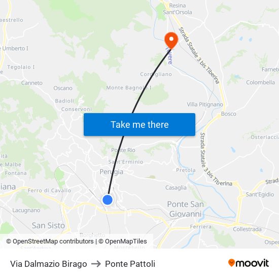 Via Dalmazio Birago to Ponte Pattoli map