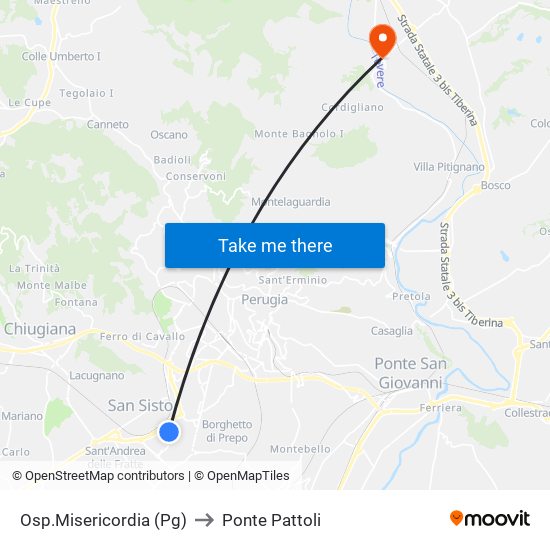 Osp.Misericordia (Pg) to Ponte Pattoli map