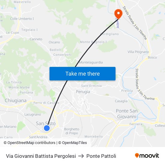 Via Giovanni Battista Pergolesi to Ponte Pattoli map