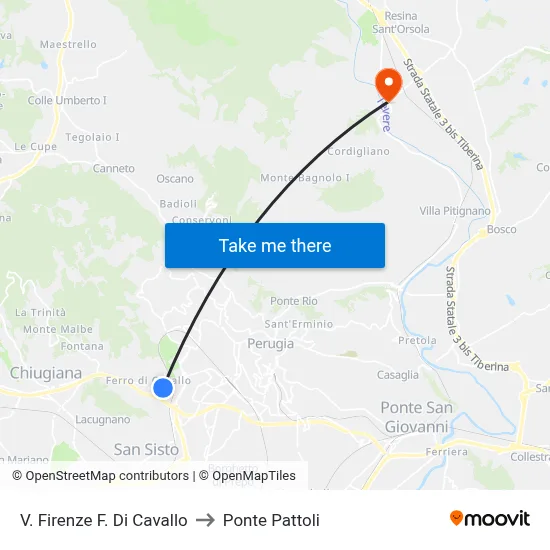 Via Firenze Ferro di Cavallo to Pattoli Bridge map