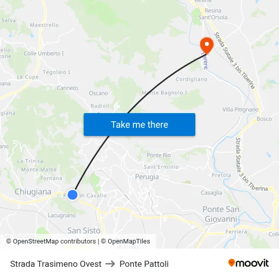 Strada Trasimeno Ovest to Ponte Pattoli map