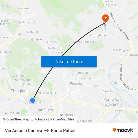 Via Antonio Canova to Ponte Pattoli map