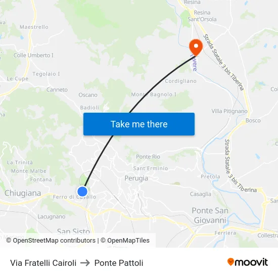 Via Fratelli Cairoli to Ponte Pattoli map
