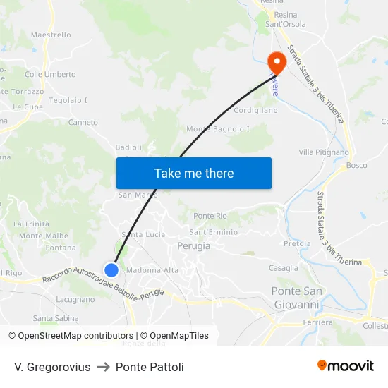 Via Gregorovius to Pattoli Bridge map