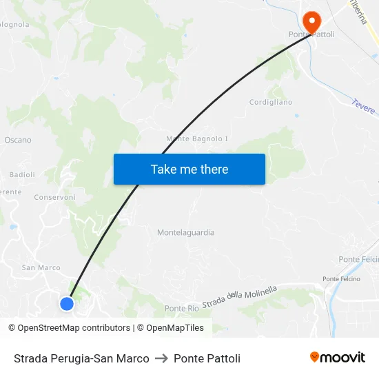 Perugia-San Marco Road to Pattoli Bridge map