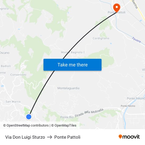 Via Don Luigi Sturzo to Ponte Pattoli map