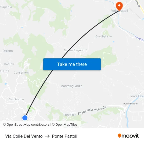 Via Colle Del Vento to Ponte Pattoli map