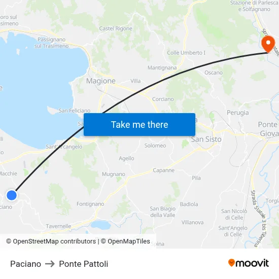 Paciano to Ponte Pattoli map