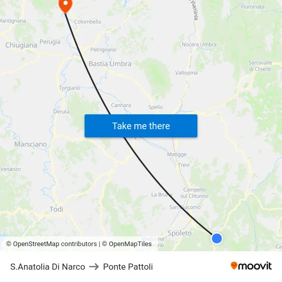 S.Anatolia Di Narco to Ponte Pattoli map