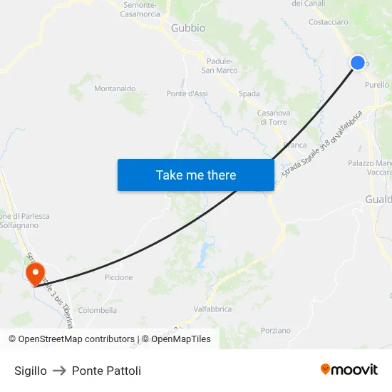 Sigillo to Ponte Pattoli map