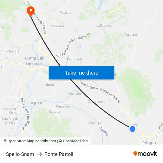 Spello-Snam to Pattoli Bridge map