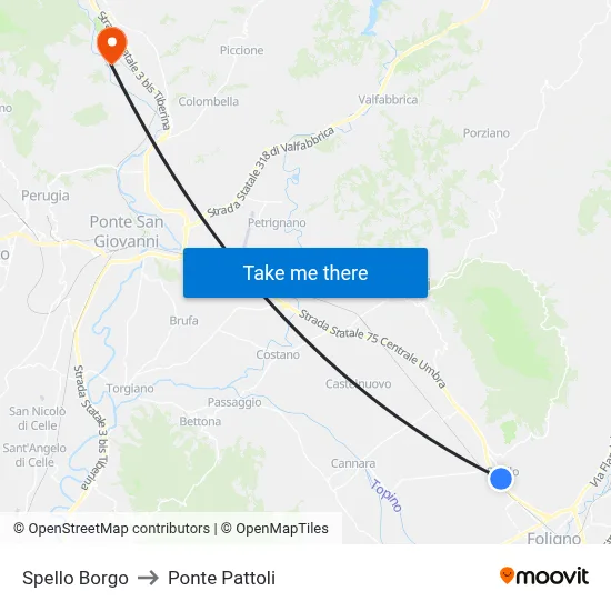 Spello Borgo to Pattoli Bridge map