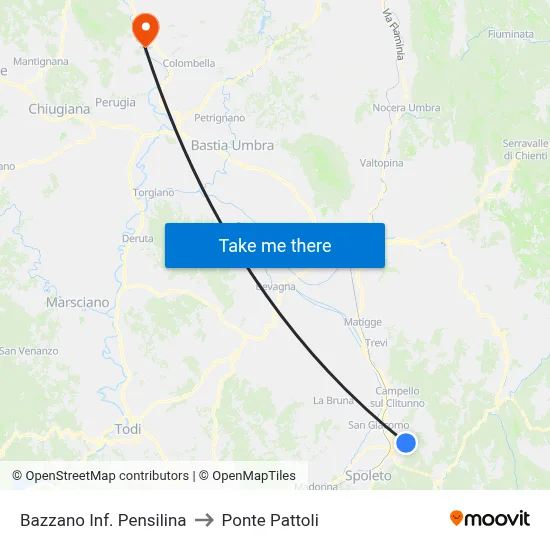 Bazzano Inf. Pensilina to Ponte Pattoli map