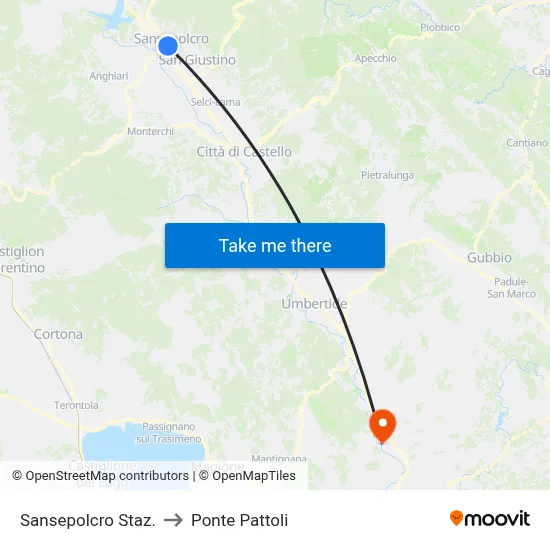 Sansepolcro Station to Pattoli Bridge map