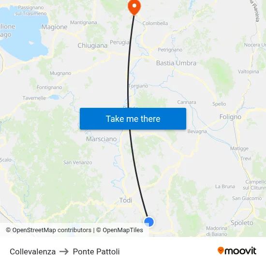 Collevalenza to Pattoli Bridge map