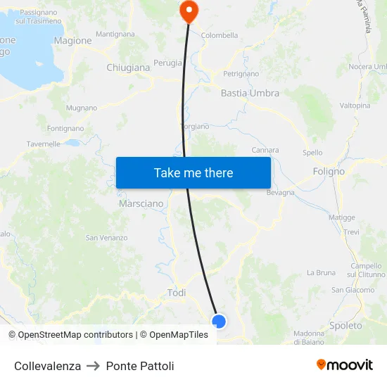 Collevalenza to Ponte Pattoli map