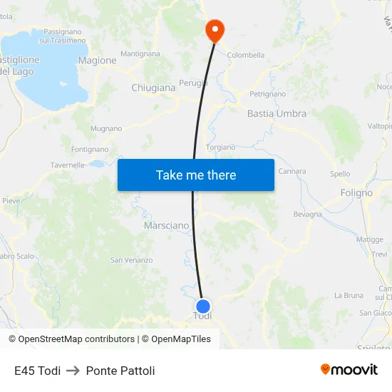 E45 Todi to Pattoli Bridge map