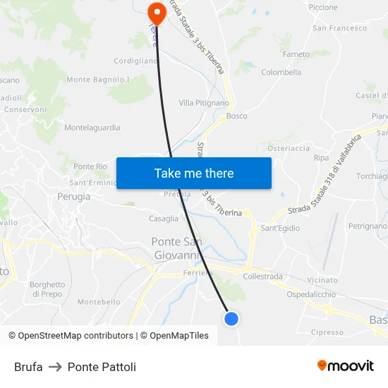 Brufa to Ponte Pattoli map